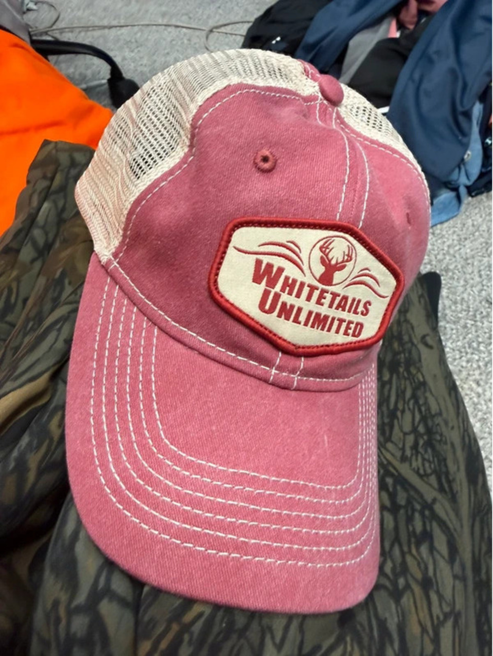 Whitetails Unlimited Womens Pink High Ponytail Mesh Trucker Hat